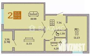 2-к квартира, вторичка, 56м2, 7/9 этаж