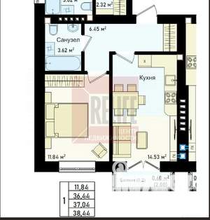 1-к квартира, вторичка, 38м2, 4/4 этаж