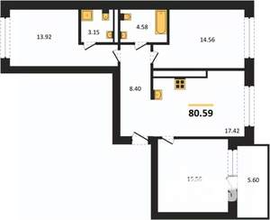 3-к квартира, вторичка, 81м2, 3/9 этаж