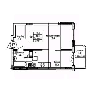 1-к квартира, вторичка, 38м2, 4/9 этаж