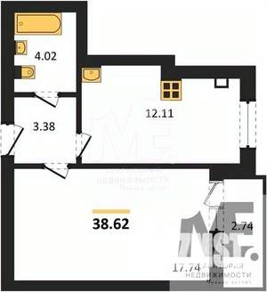 1-к квартира, вторичка, 39м2, 6/9 этаж