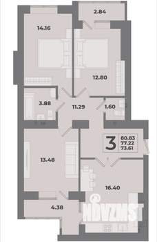 3-к квартира, вторичка, 74м2, 7/10 этаж