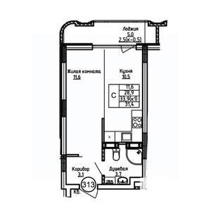 Студия квартира, вторичка, 31м2, 5/9 этаж