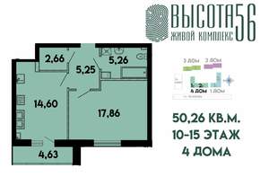 1-к квартира, сданный дом, 50м2, 13/15 этаж