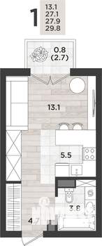 1-к квартира, вторичка, 28м2, 2/12 этаж