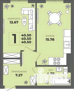 1-к квартира, строящийся дом, 41м2, 1/8 этаж