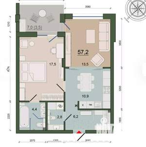 1-к квартира, сданный дом, 58м2, 6/9 этаж