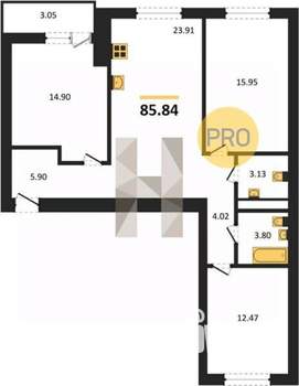 3-к квартира, вторичка, 86м2, 3/8 этаж