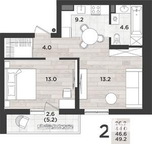 2-к квартира, вторичка, 47м2, 8/12 этаж