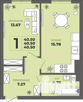 1-к квартира, строящийся дом, 41м2, 1/8 этаж