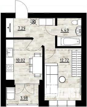 2-к квартира, вторичка, 54м2, 4/4 этаж