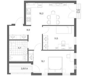 2-к квартира, строящийся дом, 59м2, 4/18 этаж