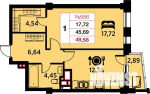 1-к квартира, вторичка, 50м2, 24/25 этаж