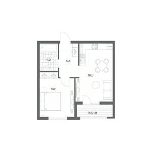 1-к квартира, строящийся дом, 43м2, 6/18 этаж