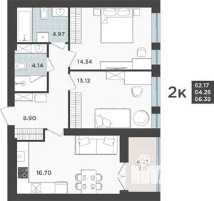 2-к квартира, строящийся дом, 64м2, 1/10 этаж