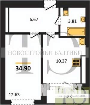 1-к квартира, вторичка, 35м2, 5/9 этаж