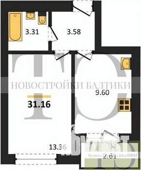1-к квартира, вторичка, 31м2, 8/9 этаж