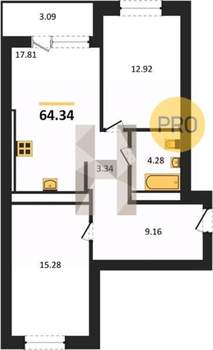 2-к квартира, вторичка, 64м2, 4/8 этаж