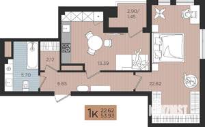 1-к квартира, строящийся дом, 54м2, 10/10 этаж