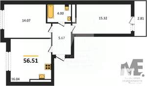 2-к квартира, вторичка, 57м2, 6/9 этаж