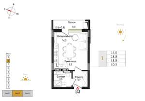 Студия квартира, вторичка, 30м2, 8/9 этаж