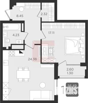 1-к квартира, вторичка, 58м2, 4/9 этаж
