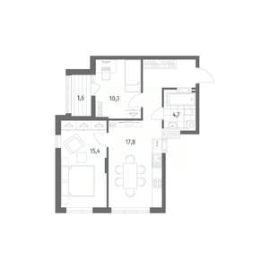 2-к квартира, строящийся дом, 58м2, 3/8 этаж