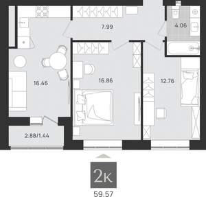 2-к квартира, вторичка, 60м2, 7/9 этаж