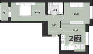 2-к квартира, вторичка, 57м2, 2/9 этаж