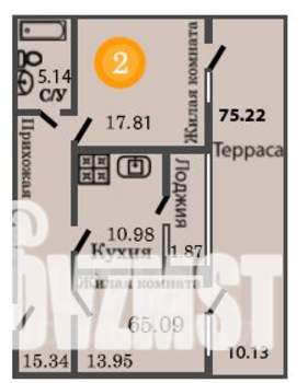 2-к квартира, строящийся дом, 79м2, 2/12 этаж