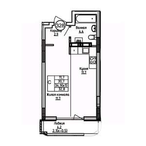 Студия квартира, вторичка, 33м2, 6/9 этаж