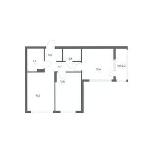 2-к квартира, строящийся дом, 55м2, 2/18 этаж