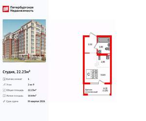 Студия квартира, вторичка, 22м2, 2/9 этаж