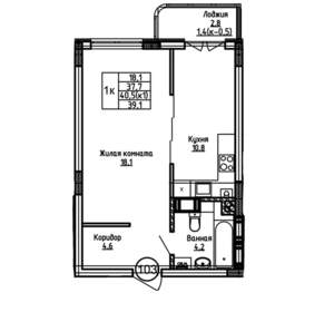 1-к квартира, вторичка, 39м2, 3/9 этаж