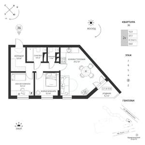 2-к квартира, вторичка, 60м2, 3/7 этаж