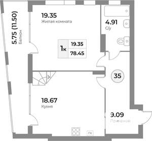 1-к квартира, вторичка, 78м2, 7/7 этаж
