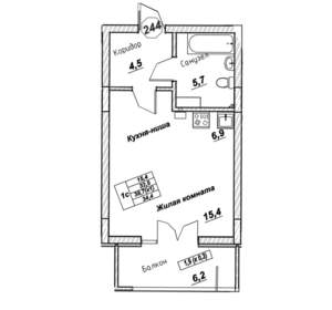 Студия квартира, вторичка, 34м2, 2/7 этаж