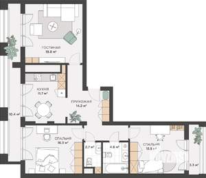3-к квартира, сданный дом, 92м2, 10/12 этаж