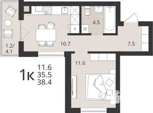 1-к квартира, вторичка, 36м2, 1/9 этаж