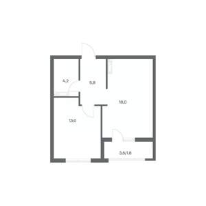 1-к квартира, строящийся дом, 43м2, 4/18 этаж