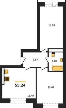 2-к квартира, вторичка, 55м2, 2/9 этаж