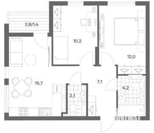 2-к квартира, строящийся дом, 53м2, 18/18 этаж