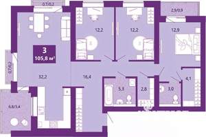 3-к квартира, вторичка, 106м2, 2/4 этаж