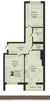 2-к квартира, вторичка, 70м2, 9/10 этаж