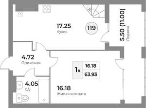 1-к квартира, вторичка, 64м2, 7/7 этаж