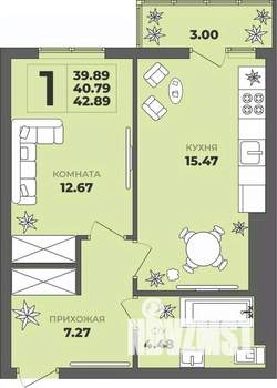 1-к квартира, строящийся дом, 41м2, 2/8 этаж