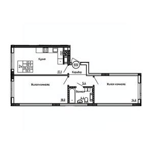 2-к квартира, вторичка, 60м2, 1/9 этаж