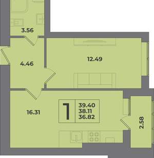 1-к квартира, вторичка, 39м2, 5/8 этаж