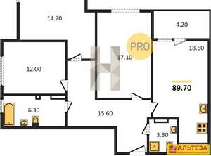 3-к квартира, вторичка, 90м2, 4/12 этаж