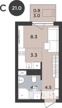 1-к квартира, вторичка, 21м2, 9/9 этаж